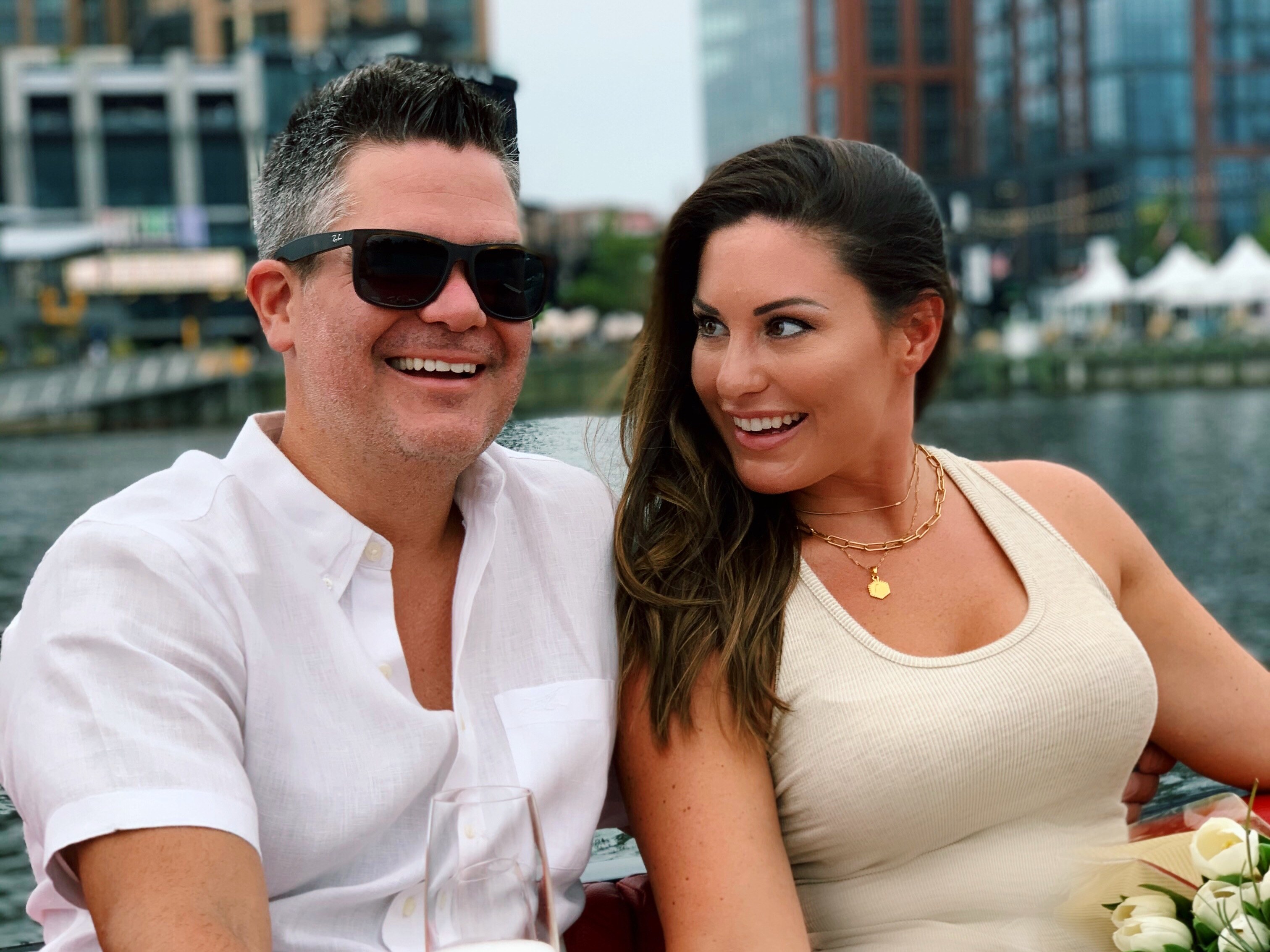 A couple enjoying a private DC sunset cruise